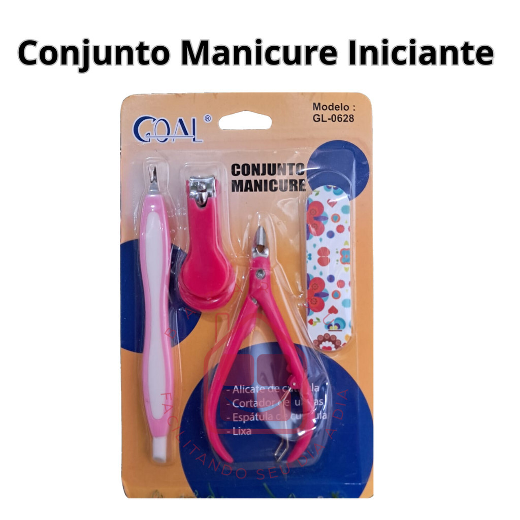 Conjunto Manicure  Iniciante Com 4 Itens Cores Sortidas - Alicate, Cortador, Espátula e Lixa