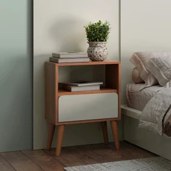 Mesa de Cabeceira 45cm 1 Gaveta Freijó/Off White - Dalla Costa