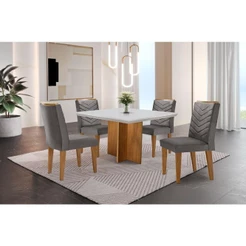Conjunto Mesa Olímpia 90cm Em Mdf 4 Cadeiras Off White