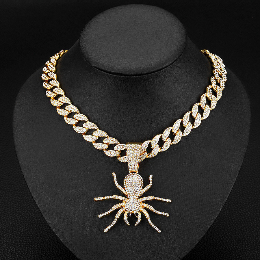 [Must for trendy people] New products for trendsetters, popular elements, full of diamond spider pendant, fashionable personality chain, men's necklace, jewelry, DJ street dance, a