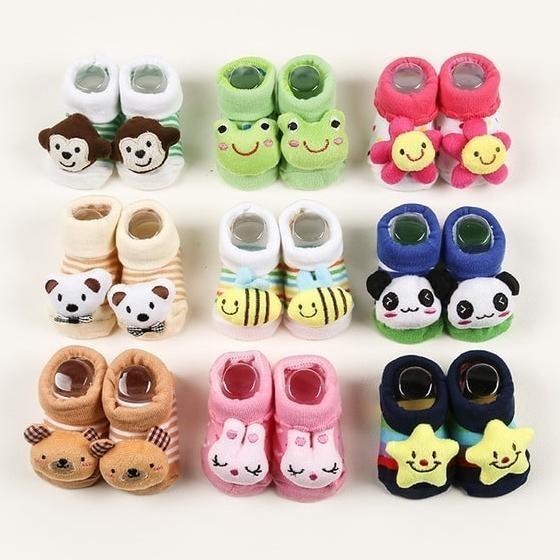 Kit 4 Pares de Meias Infantil Bebê Pantufa 3D Bichinho Meia Recém Nascido/Menina/Menino RN