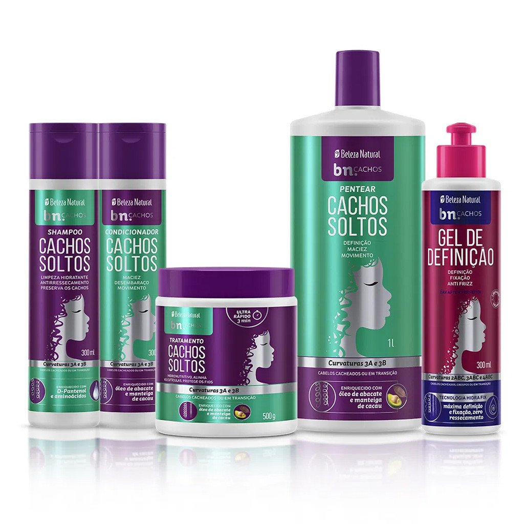 Kit Beleza Natural Cachos Soltos + Gel de Definição 300ml bn.Cachos em Oferta na Shopee