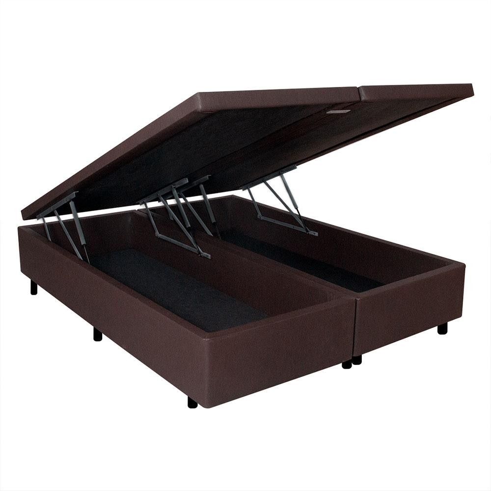 Base Box Baú Casal Bipartido 138x188x42 Courino Linho Marrom