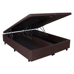Base Box Baú Casal Bipartido 138x188x42 Courino Linho Marrom