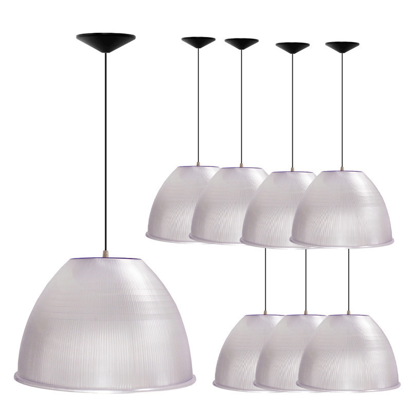 Kit 8 Luminária Pendente Prismatico Galpão Industrial Teto 16 Polegadas 40cm Cristal Cabo 1,1M Prismatica