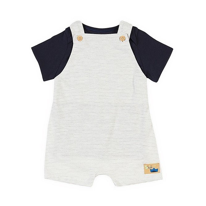 Jardineira Listrada Cinza com Body ou Camiseta - Baby Gut