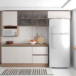 Cozinha Completa Etna 6 Peças Poliman Móveis Carvalho Oak E Off White