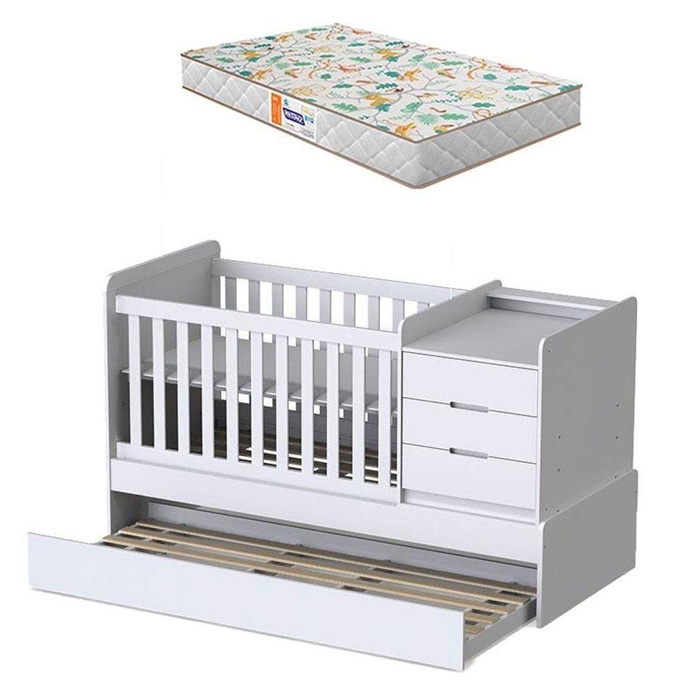 Berço Multifuncional Cléo Branco Acetinado Com Colchão Gazin - Carolina Móveis em Oferta na Shopee