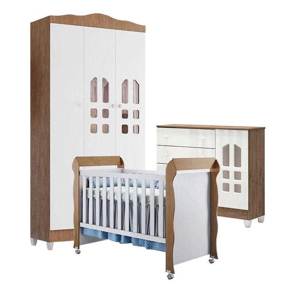 Quarto De Bebê New Selena 3 Portas Com Cômoda Selena E Berço Mirelle Branco Acetinado Amadeirado em Oferta na Shopee