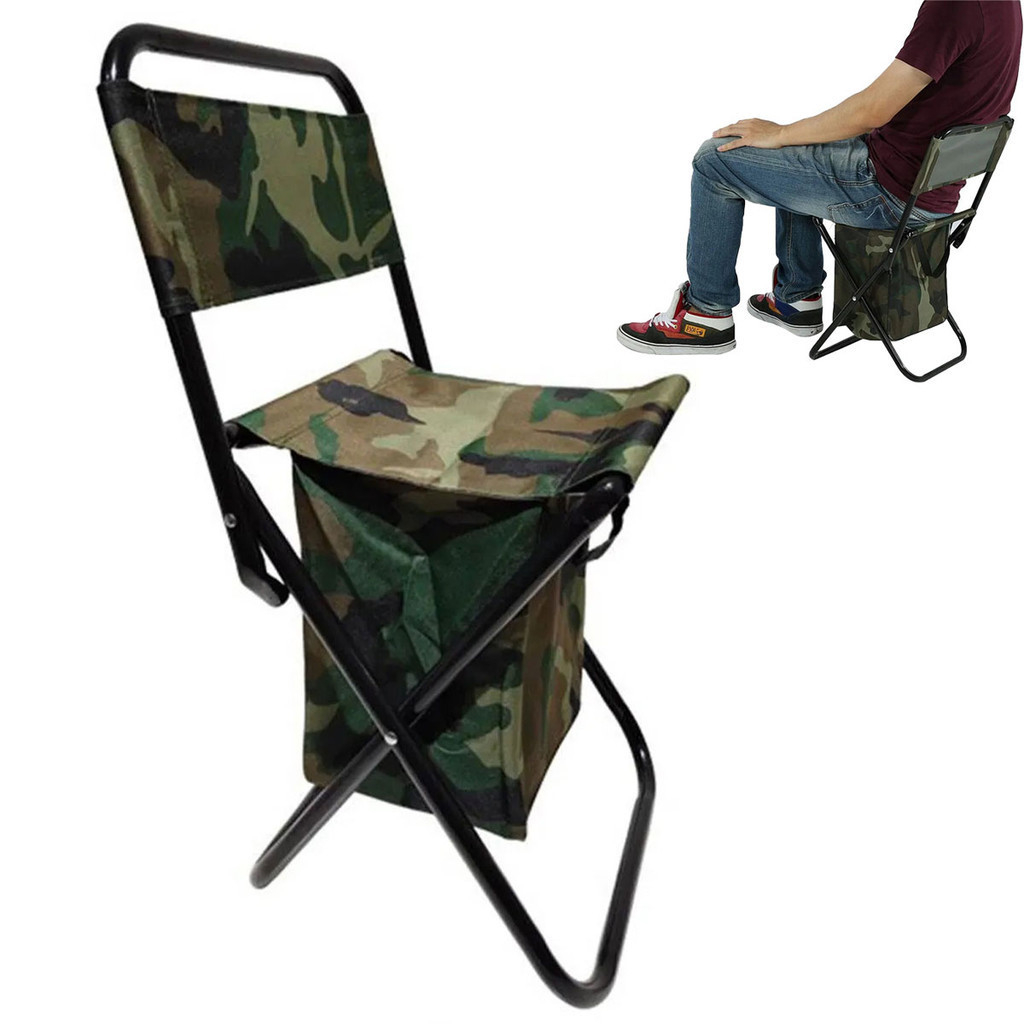 Cadeira Bolsa Portatil 2 em 1 Dobravel Camuflada Acampamento Pesca Piquinique Banco Banqueta Ar Livre Passeio Lazer