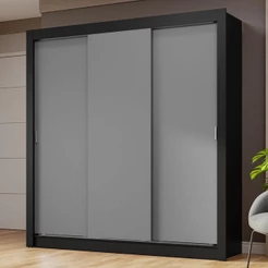 Guarda-Roupa Casal 3 Portas de Correr Preto/Cinza Nobre Madesa