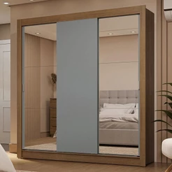 Guarda-Roupa Casal 3 Portas de Correr com Espelhos 2 Gavetas Rustic/Cinza Sublime Madesa