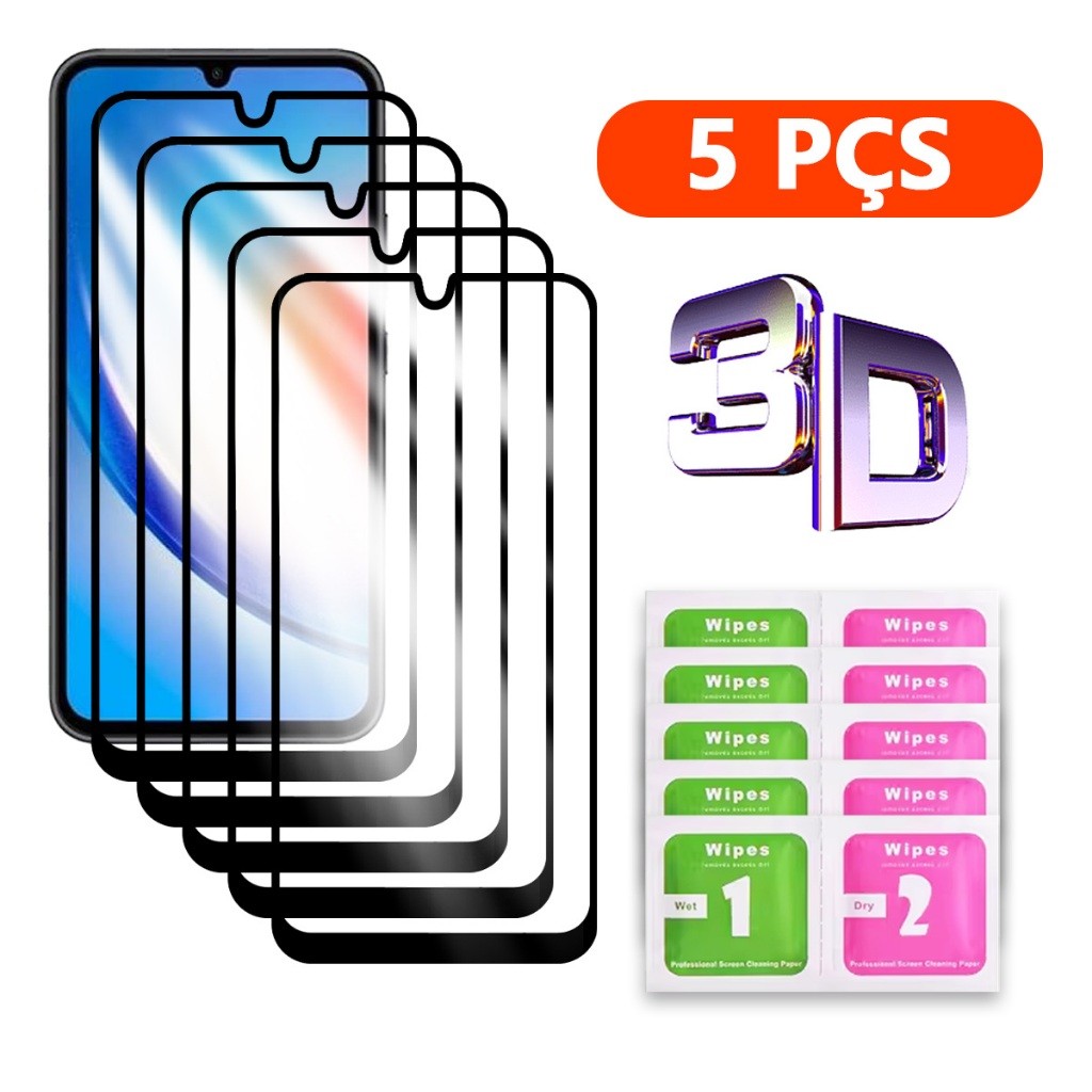 Kit 5 Película 3D Vidro Temperado Para SamsungA55 A35 A25 A15 A05 A05s A54 A34 A24 A14 A04 A04s A04e A73 A53 A33 A23 A13
