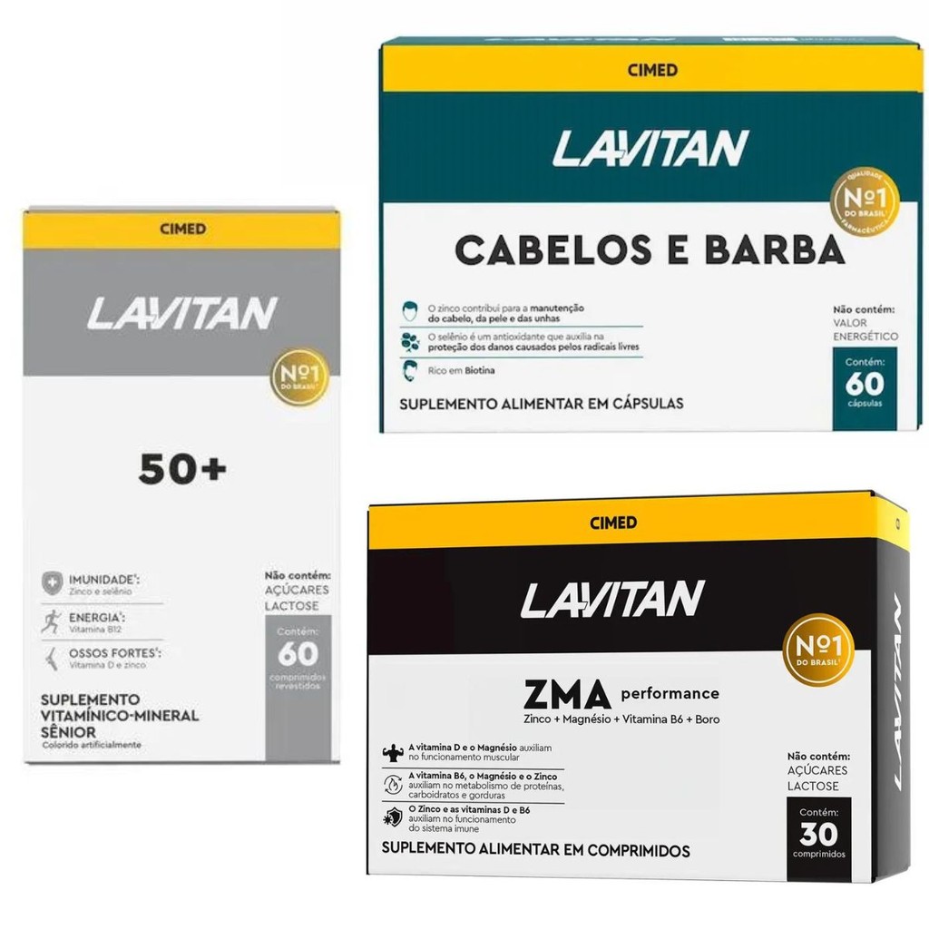 Kit Homem Lavitan 50+ Sênior + Lavitan Zma Performance 30 Cápsulas +Lavitan Mais Hair Men 60caps- Cimed