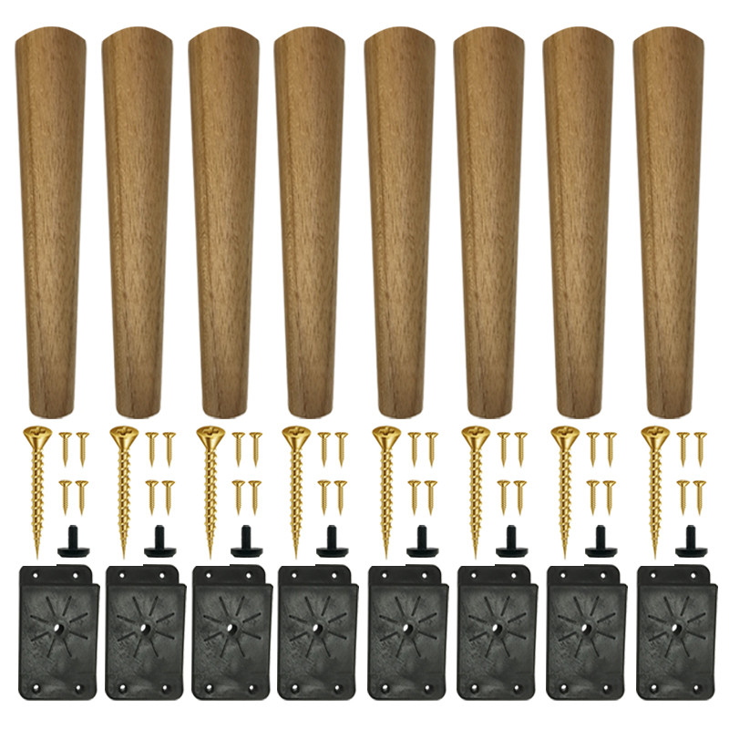 Kit 8 Pés De 15 Cm Cônico Retrô Para Móveis Pé Palito - Com Kit de Chapas para inclinar