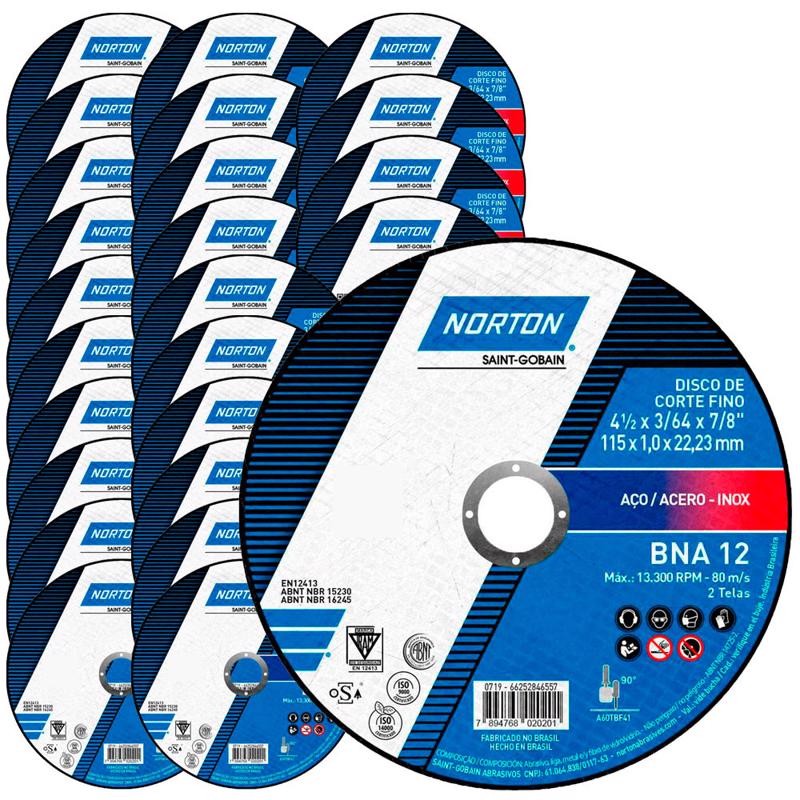Disco de Corte BNA 12 para Metal e Inox 4.1/2 POL Kit com 25 Unidades NORTON em Oferta na Shopee