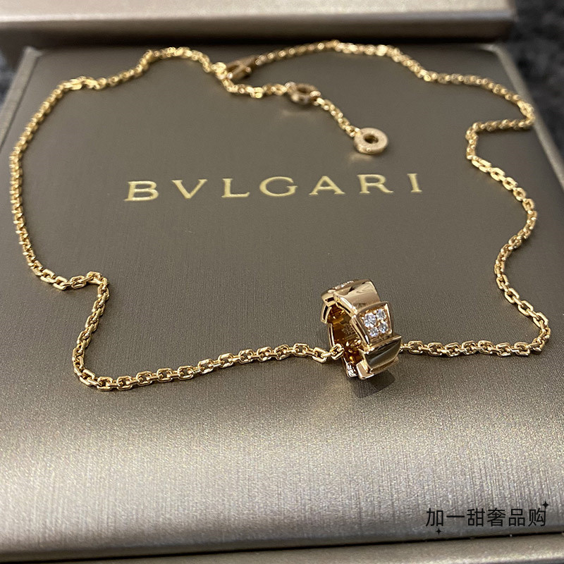 [Com Caixa] Bvlgari /Bvlgari SERPENTI VIPER Série Rose Gold Full Diamond Pavé Diamond Colar de Ossos de Cobra Colar de Ossos de Cobra [Saco de Presente]