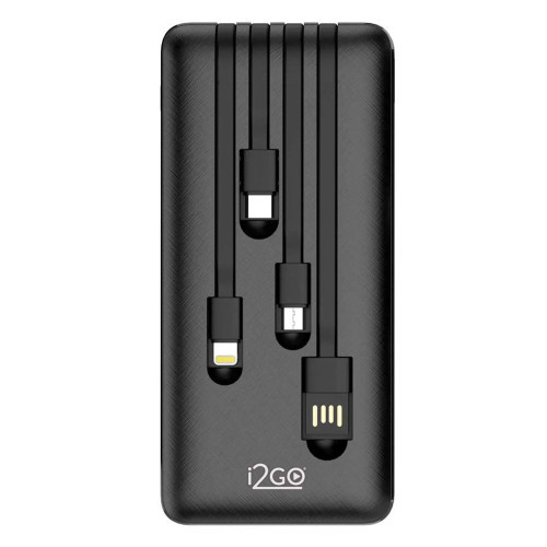 Carregador Portátil (Power Bank) 10000mAh 4 em 1 com Cabos Acoplados (Micro USB, USB-C, Lightning E USB-A) I2GO Plus - Mobile & Gadgets