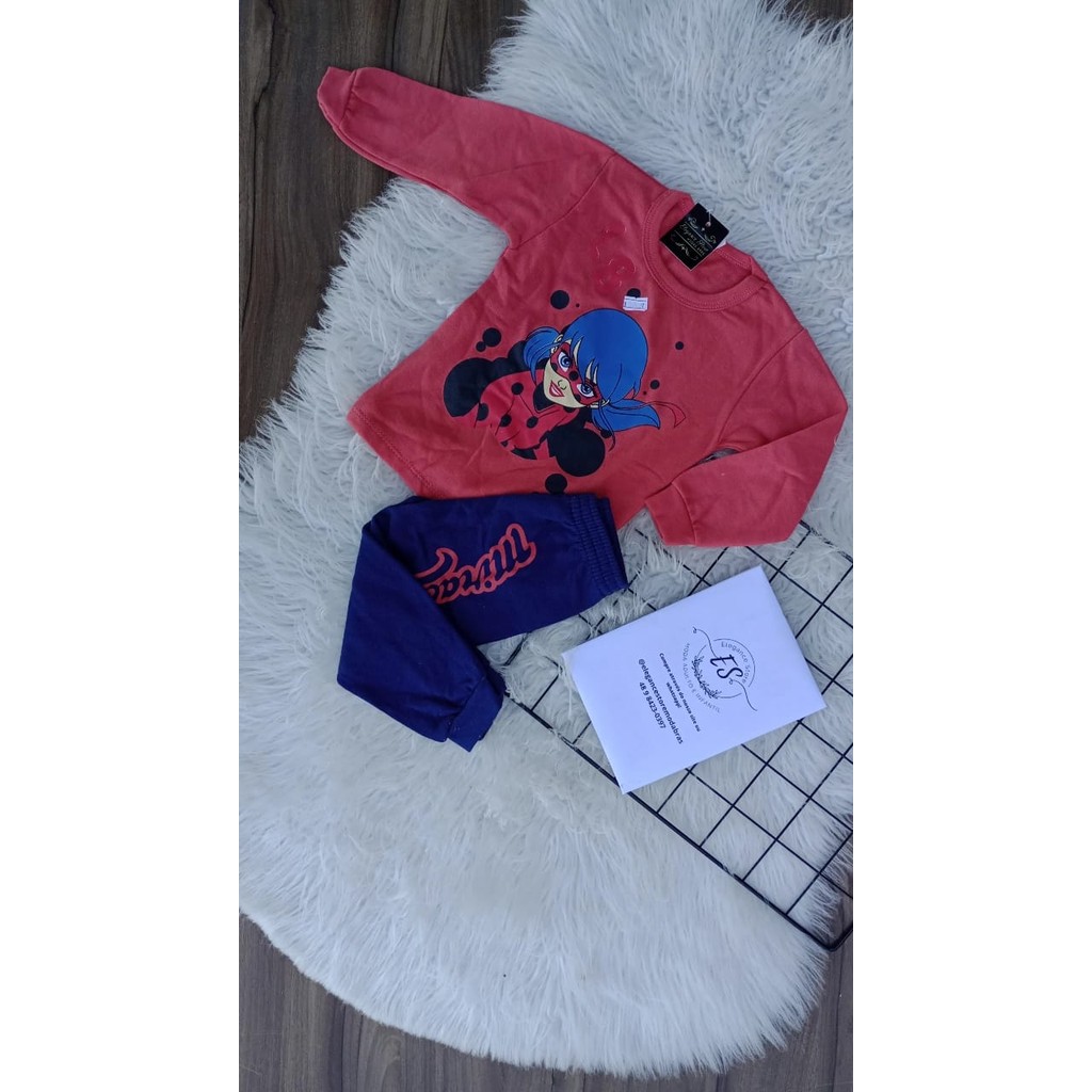conjunto infantil inverno menina miraculos lady bug tamanho 1  e 2