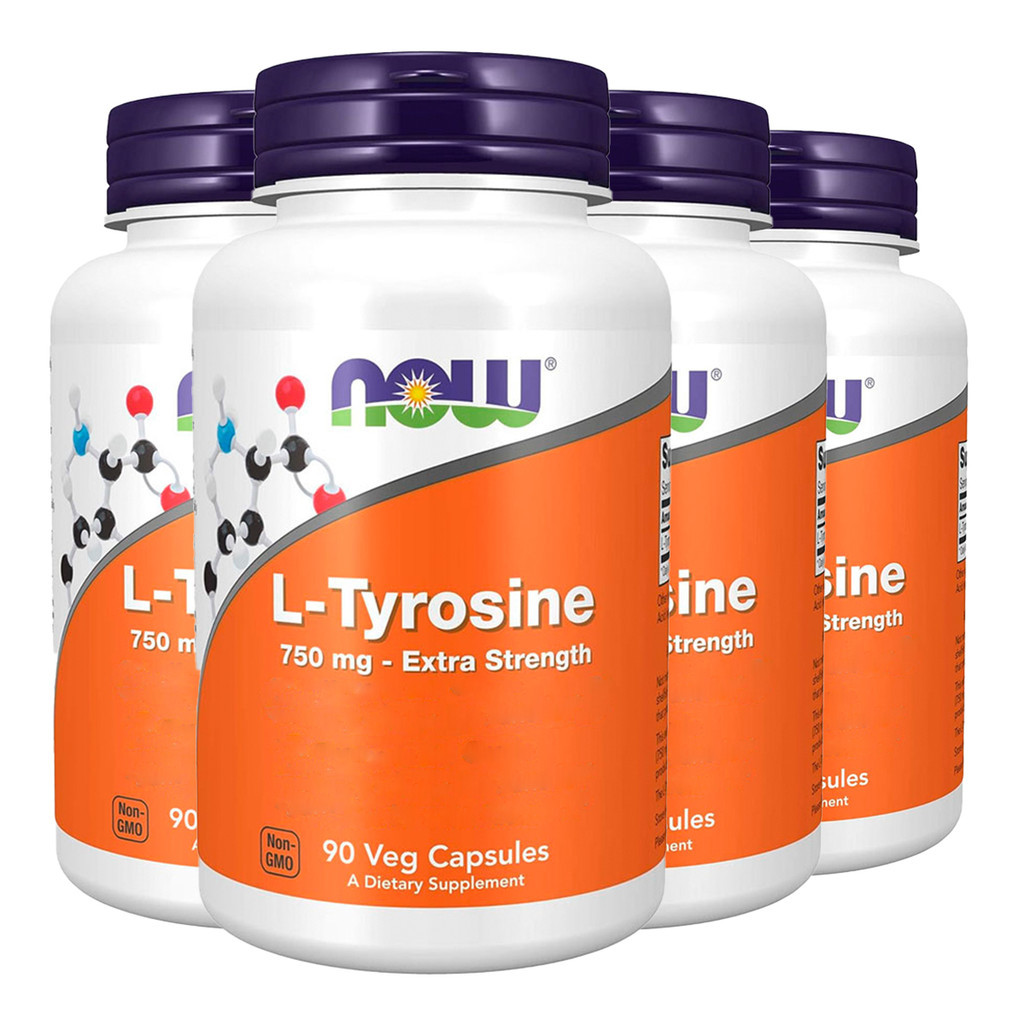 Kit 4x L-tirosina 750mg Now Foods L-Tyrosine 90 Veg Caps /Made in Usa em Oferta na Shopee