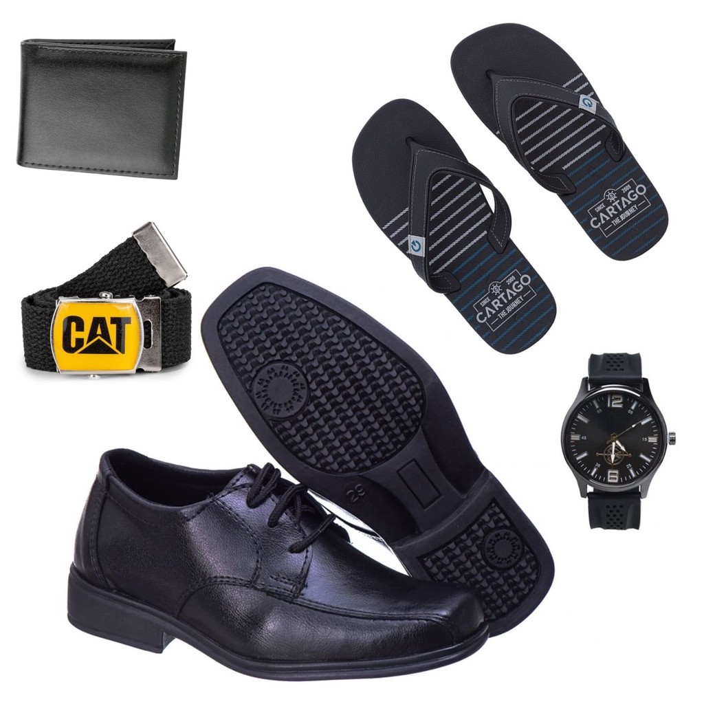 Sapato Social Infantil Masculino Elegante Oferta + Cinto + Carteira + Chinelo e Relogio