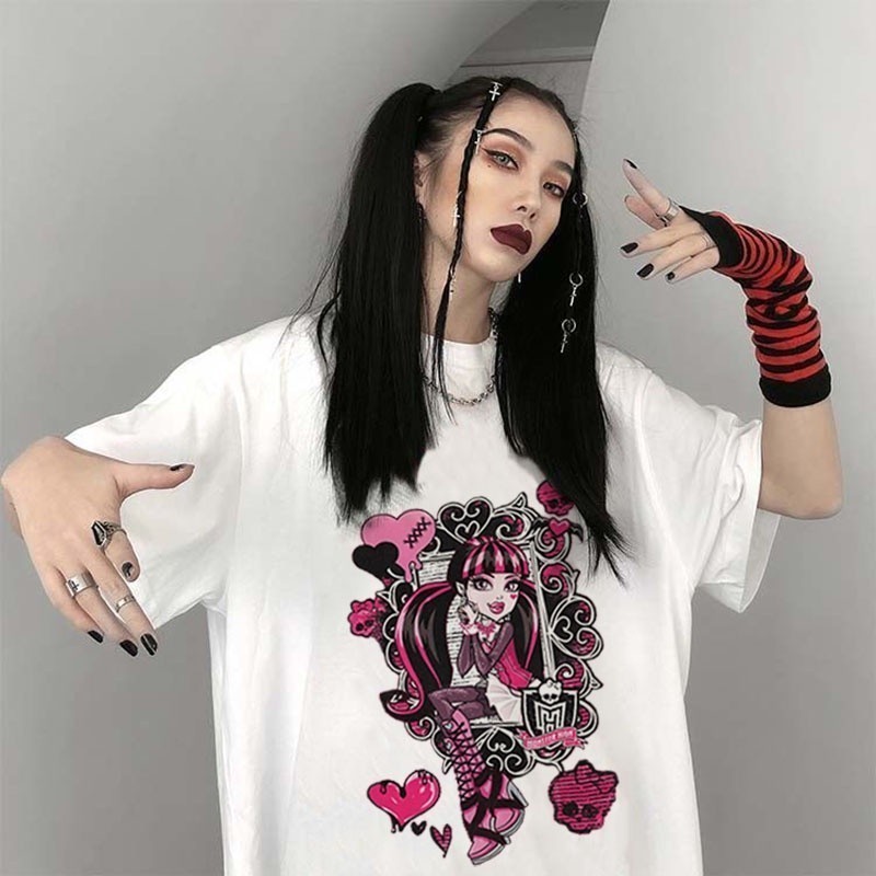 Detalhes do Camiseta Mujer Manga Corta Con Estampado NiñA Dibujos Animados Estilo GóTico - Liberty