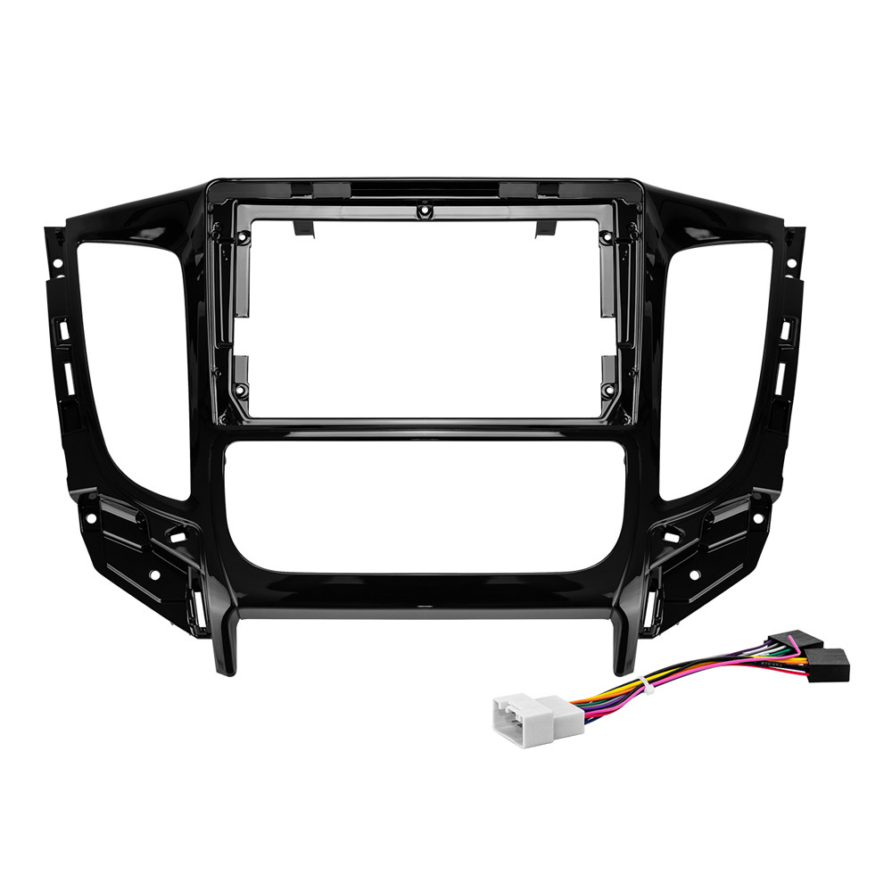 Kit Moldura Painel 9 Pol L200 Triton 2016 2017 2018 2019 2020 2021 2022 2023 2 Din Black Piano Chicote Som