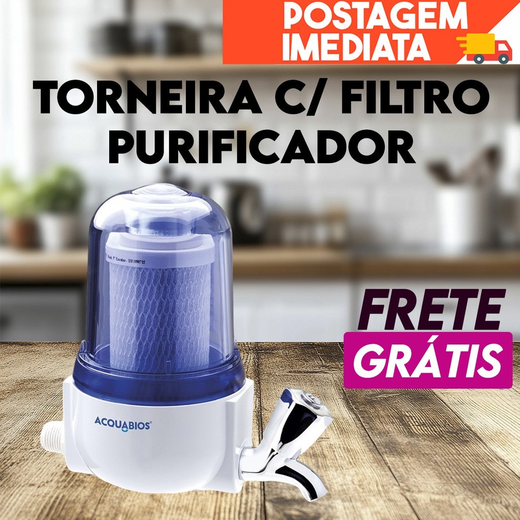 Torneira Com Filtro Purificador de Água Carbon Block Acqua 5" Transparente Acquabios
