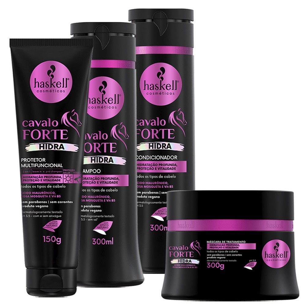 Kit Haskell Cavalo Forte Hidra Shampoo Condicionador Masc 300ML/G e Protetor