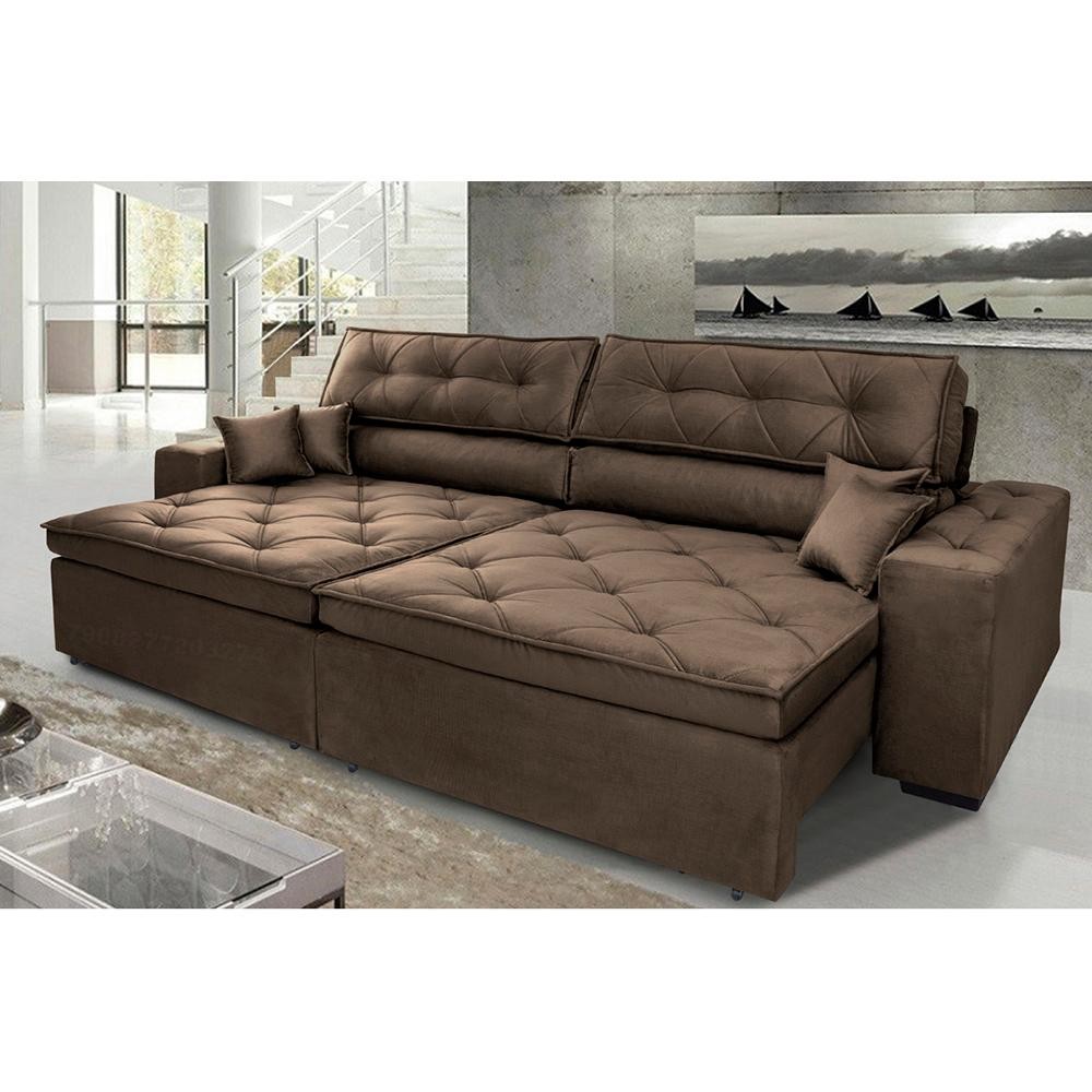Sofá Austin 2,82m Retrátil, Reclinável com Molas no Assento e Almofadas, Suede Café Cama inBox em Oferta na Shopee