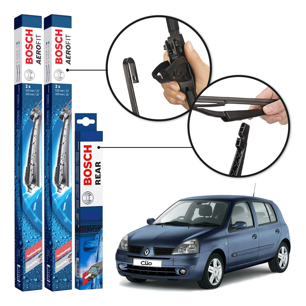 3 Palhetas Parabrisa Diant + Traseira Bosch Clio 2005 A 2019 em Oferta na Shopee