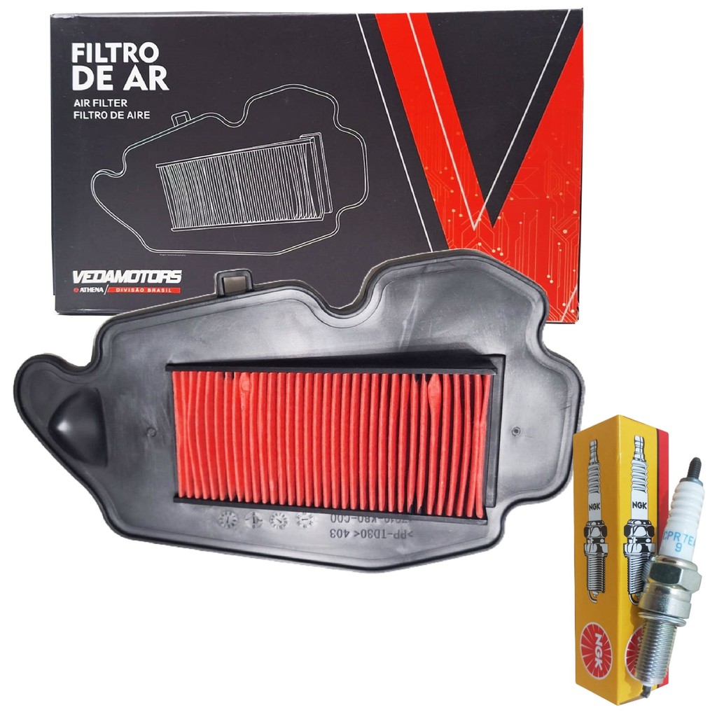 Detalhes do Kit Revisão Elite 125 Troca Óleo Mobil 10w30 + Filtro de Ar + Vela Ngk