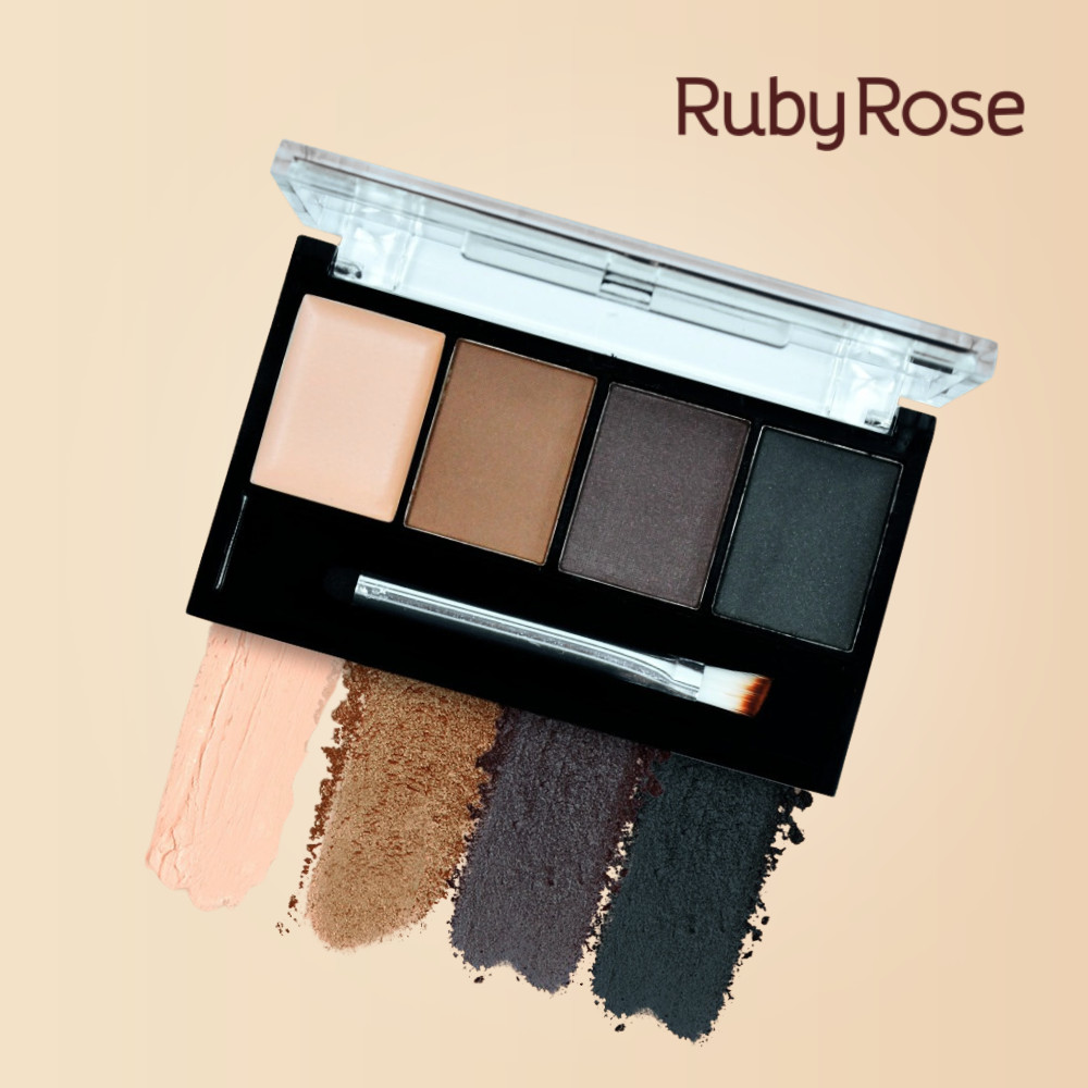 Sombra Para Sobrancelha Trio Com Primer Ruby Rose Paleta Espelho Alta Pigmentação Fixação Longa Duração