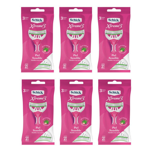12 Un. Aparelho Schick Xtreme 3 Pele Sensível  Rosa Feminino
