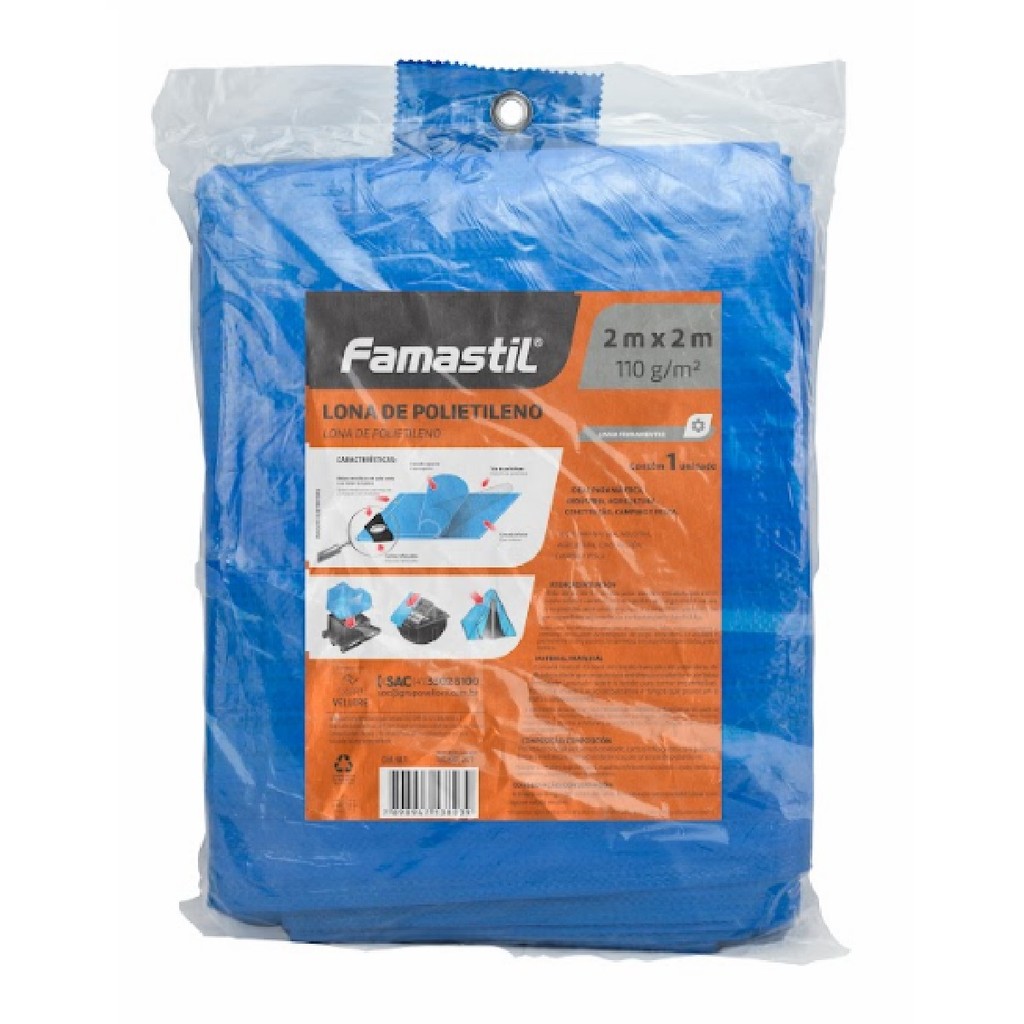 Lona Polietileno 2x2M Cantos Reforçados Azul Famastil - Home & Living