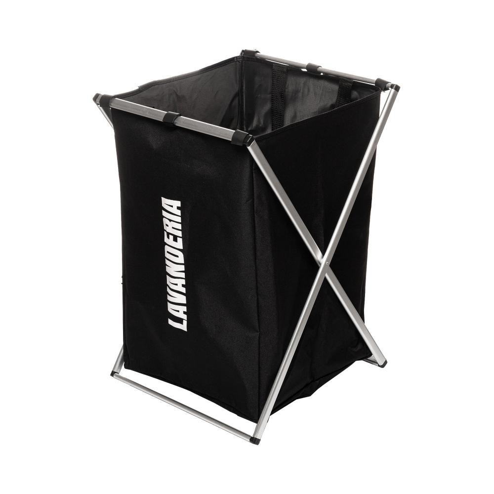Cesto para Lavanderia de Poliéster Dobrável Preto - Home & Living