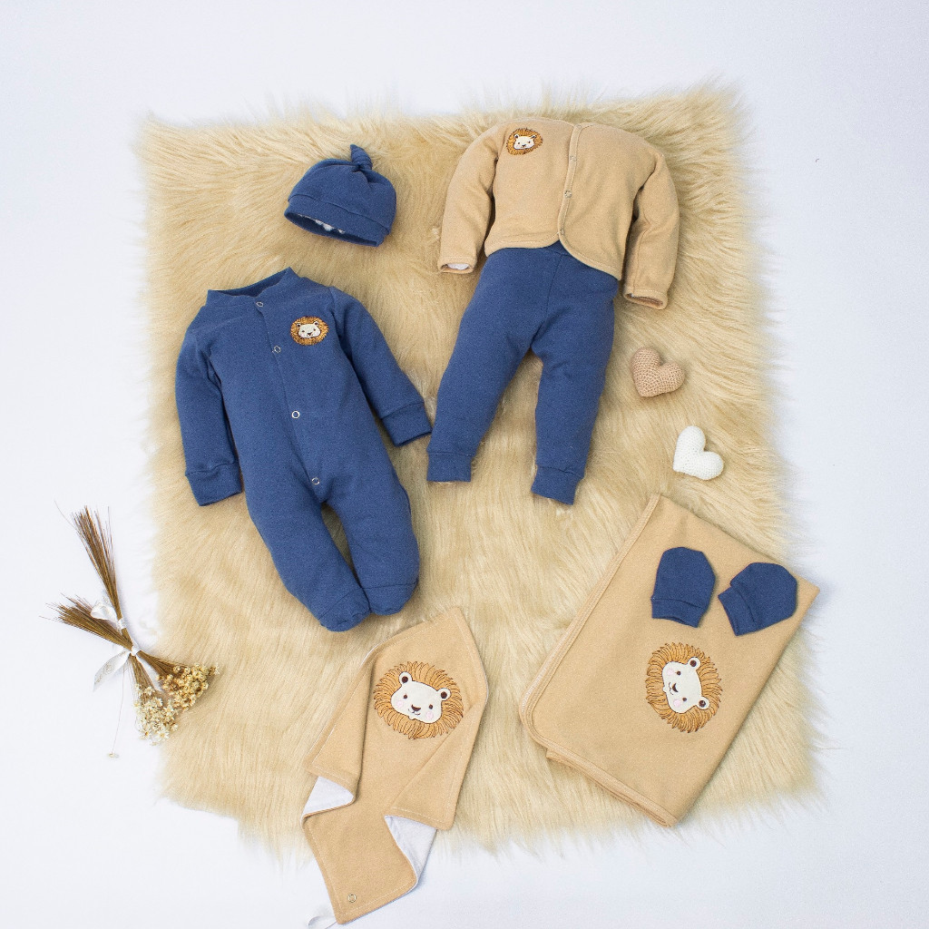 kit Saída De Maternidade Masculino Marrom Meu Leãozinho 7 Peças Enxoval Menino Para Bebê Luxo Rn