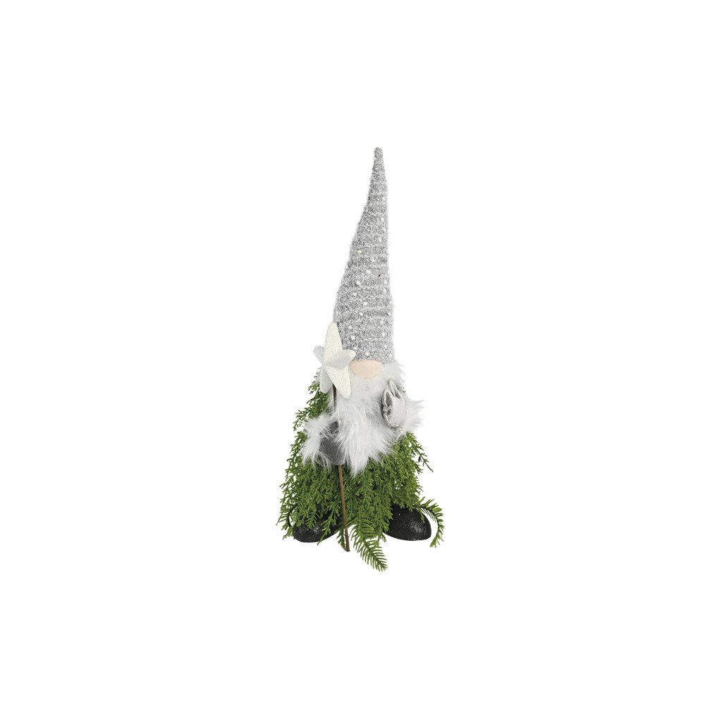 Duende Gnomo Sentado de Folhagem Gorro e Cajado Estrela 50CM