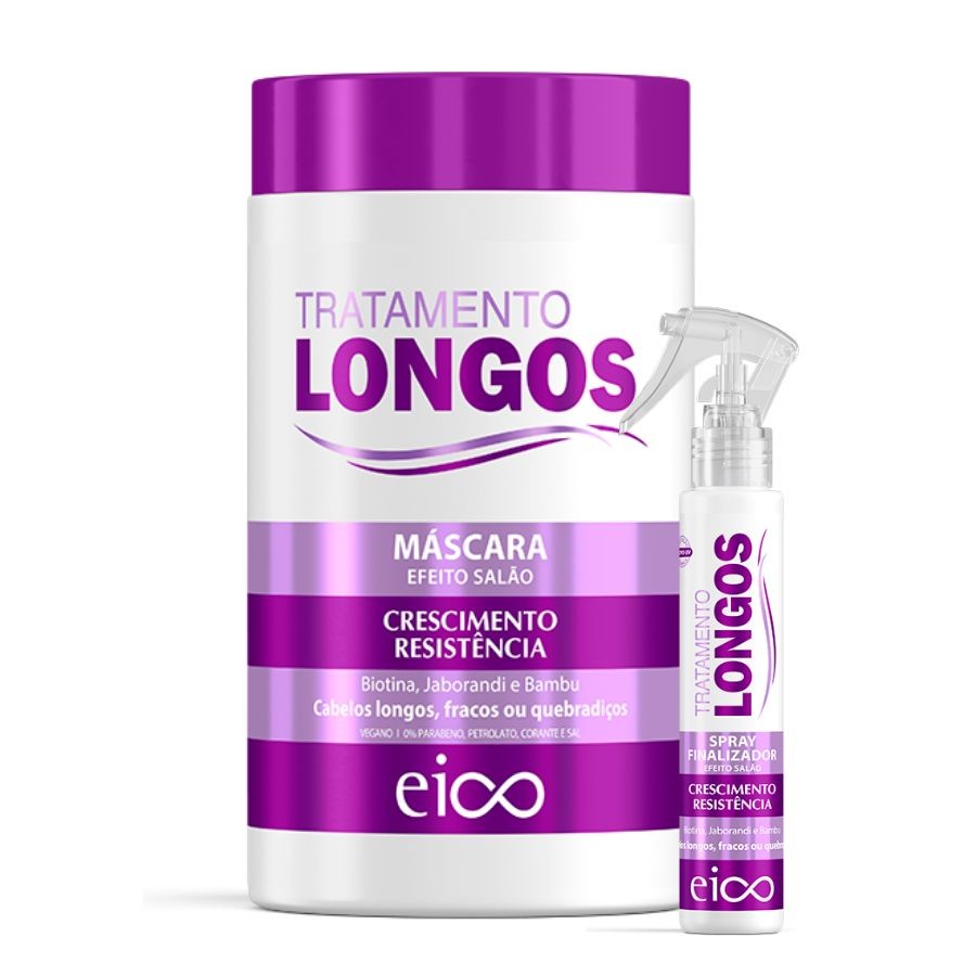 Kit Eico Cabelos Longos Máscara Tratamento Crescimento Fortalecimento 1kg + Finalizador Proteção Térmica 120ml - Beauty