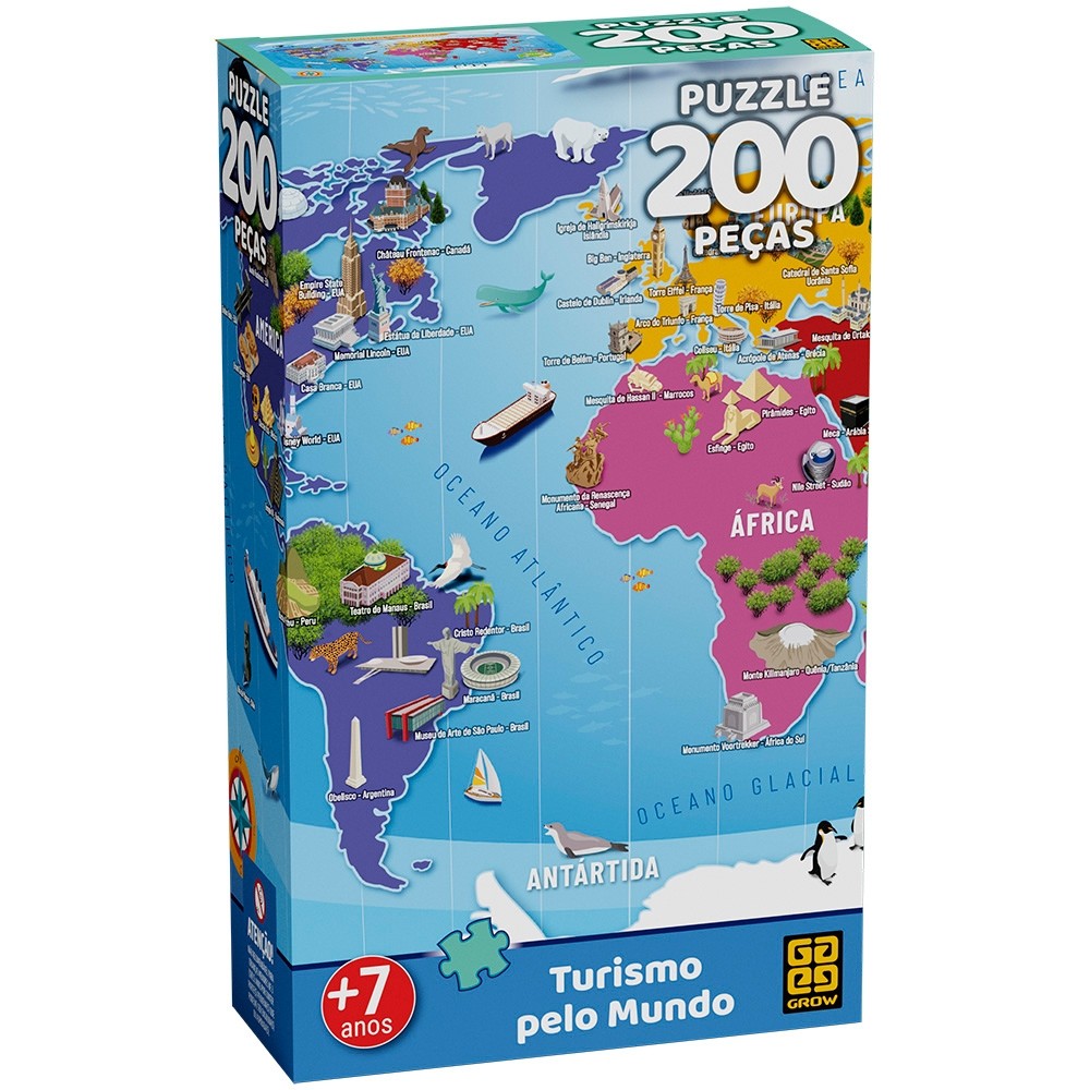QUEBRA CABEÇA TURISMO PELO MUNDO 200 PEÇAS GROW PUZZLE DIDÁTICO GEOGRAFIA PAÍSES PONTOS TURÍSTICOS em Oferta na Shopee