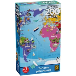 QUEBRA CABEÇA TURISMO PELO MUNDO 200 PEÇAS GROW PUZZLE DIDÁTICO GEOGRAFIA PAÍSES PONTOS TURÍSTICOS