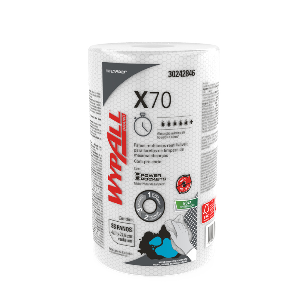 Pano Multiuso X70 Branco com 88 Panos 42,1x27,6cm Wypall - Home & Living