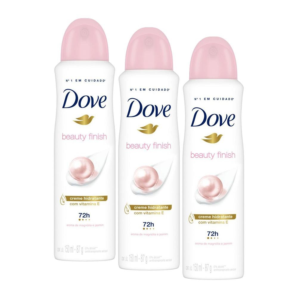 Kit com 3 Desodorantes Antitranspirantes Aerosol Dove Beauty Finish 150 ml
