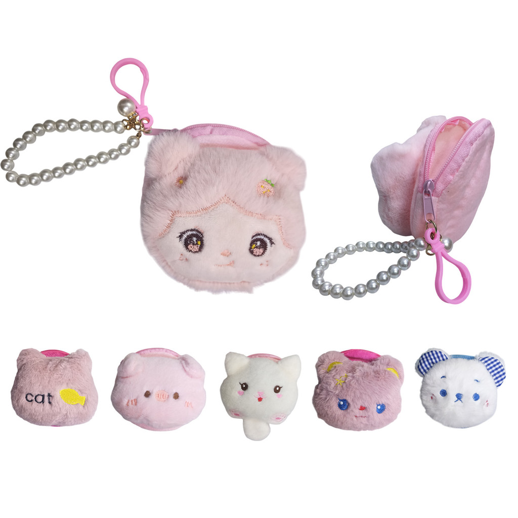 Porta Moedas De Pelúcia Com Zíper Pingente De Perola