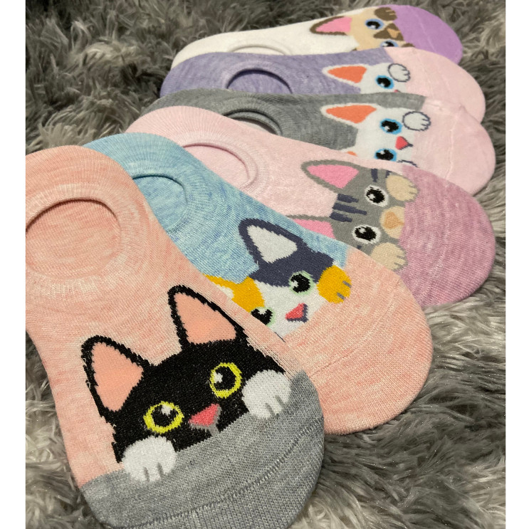 KIT Pares Meias Feminina Invisível Estampada Bichinho Algodão Gatinho Sapatilha Conforto em Oferta na Shopee
