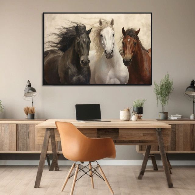 Quadro Decorativo 110x80cm Grande Luxo Horse Brothers Hall Casa Sala Quarto Decoração De Parede Mdf Adesivo Grande