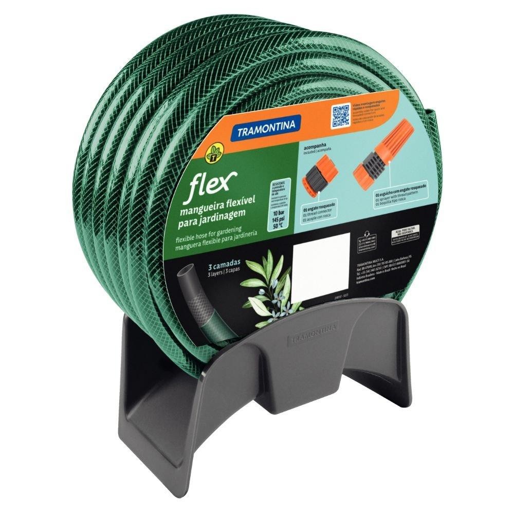 Mangueira Flex 15m Engates Esguicho Rosqueados Suporte Mural