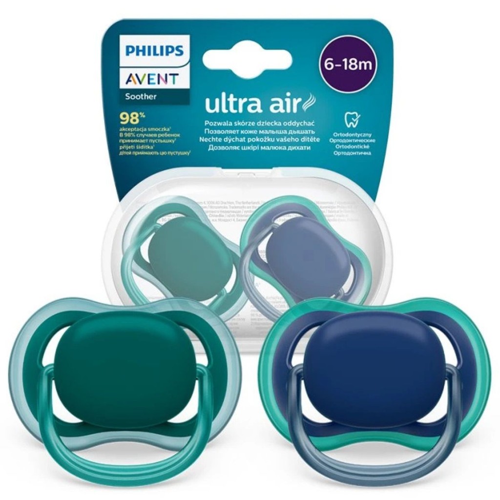 CHUPETA ULTRA AIR DUPLA LISA AZUL/VERDE 6-18M PHILIPS AVENT