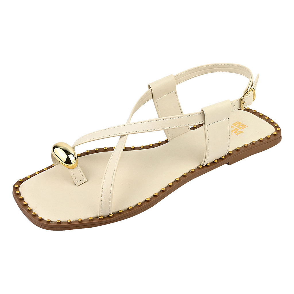 Sandália Feminina Rasteira Chinelo Bico Quadrado Tira Moda