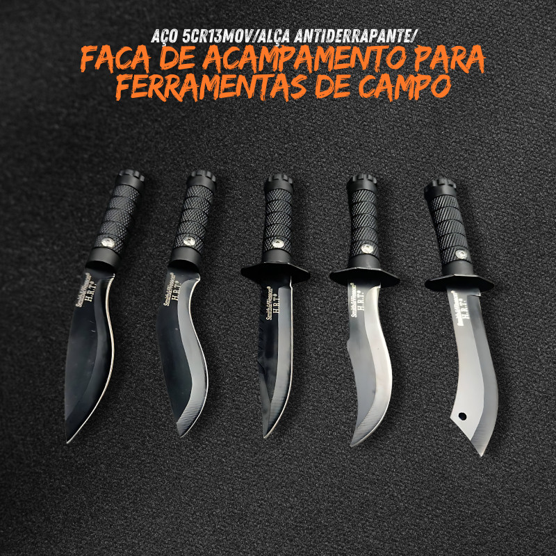 Mini faca Smith&Wesson Tatica Multiuso Fulltang Bainha Couro CJ-42/3/4/5/6